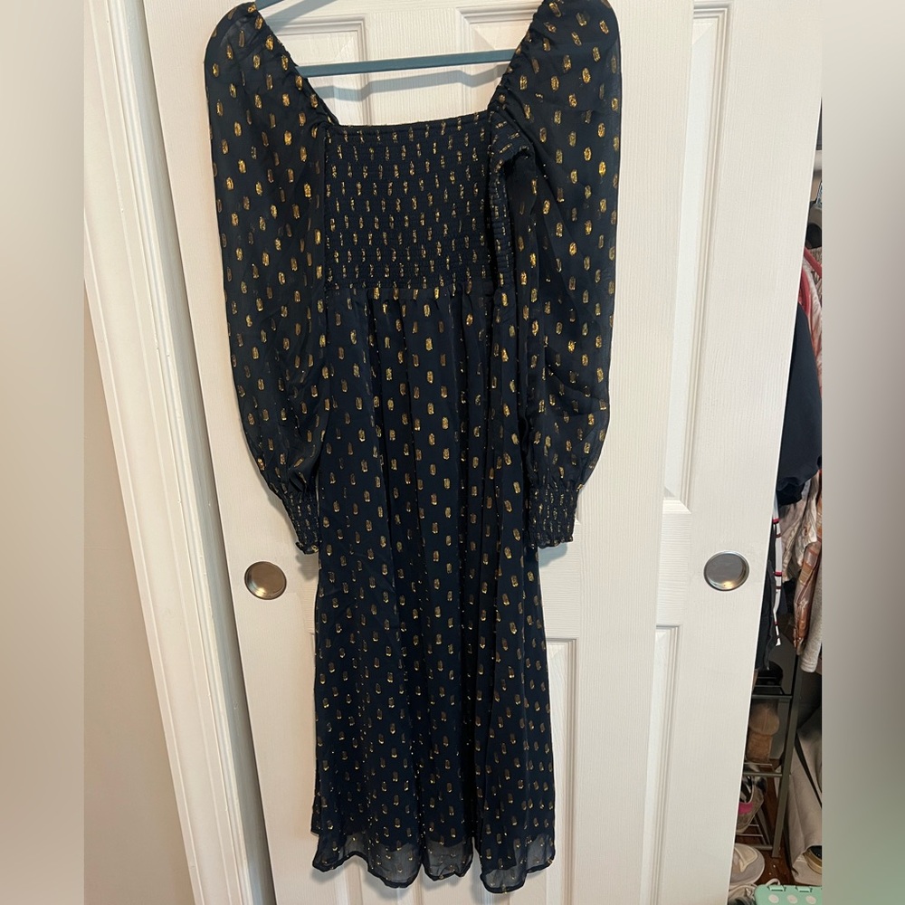 o.p.t. Navy Maxi dress with gold polka dots